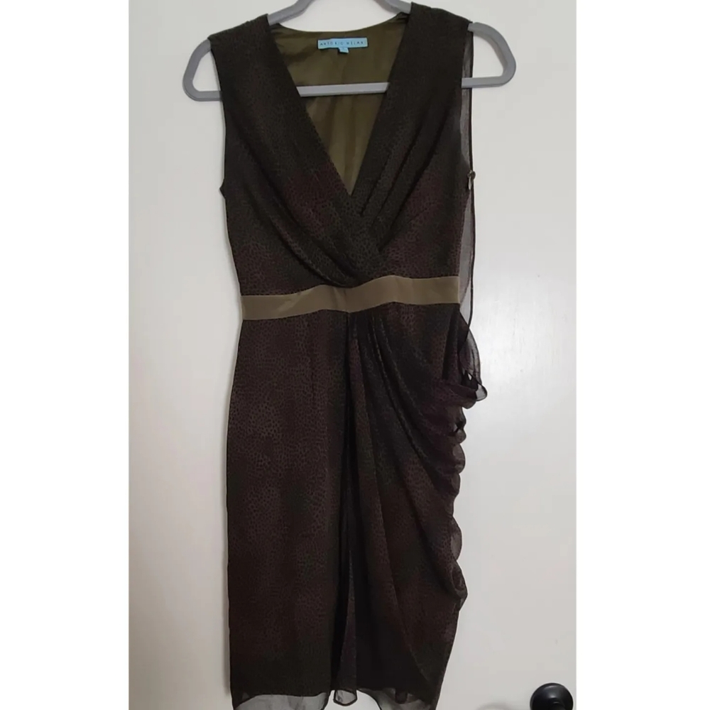 Antonio Melani olive green semi-cape dress
